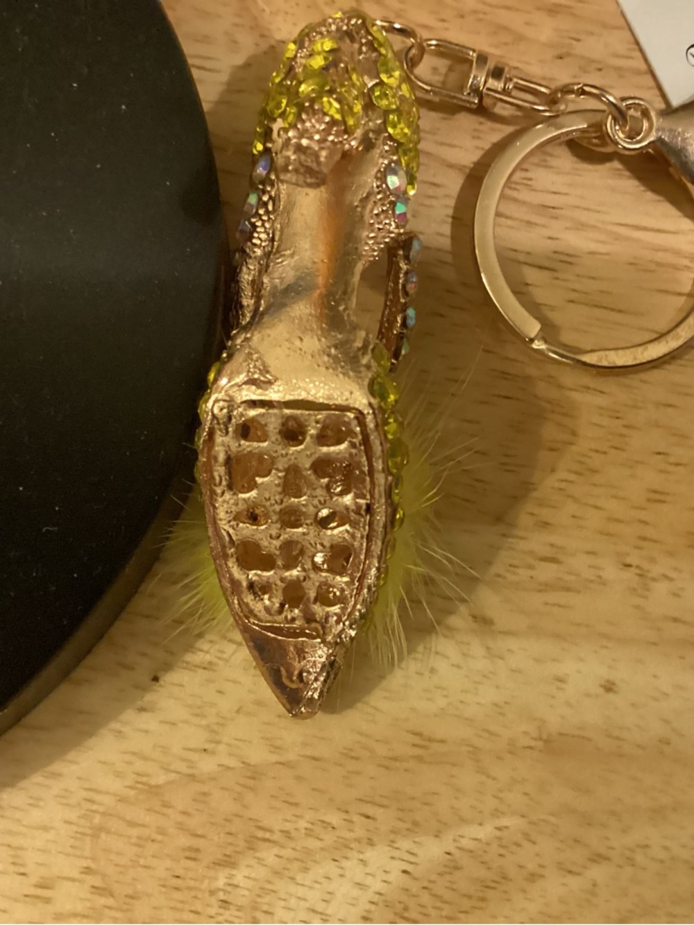 Rhinestone Yellow Fur Pom High Heel Keychain or Bag Charm - Picture 8 of 8